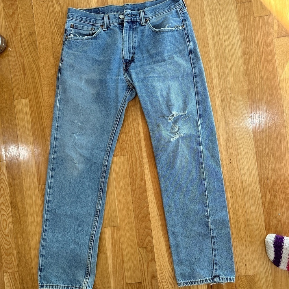 VTG Levi’s 505 Red Tab Jeans Straight Leg 33x32 Faded Whisker Distressed USA‌‌‌